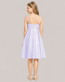 Lilac Satin Short Flower Girl Dress 