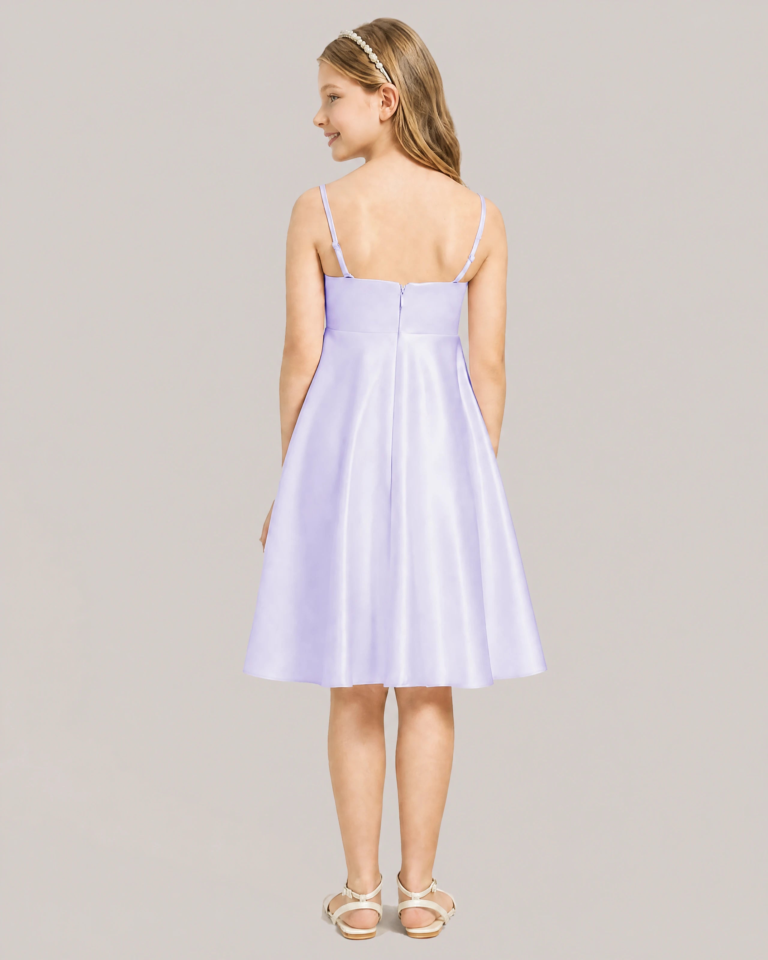 Lilac Satin Short Flower Girl Dress 