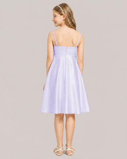 Lilac Satin Short Flower Girl Dress 