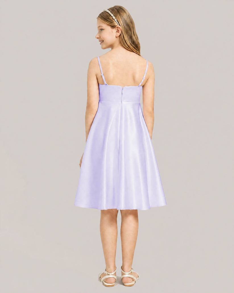 Lilac Satin A-line Junior Bridesmaid Dress Back View