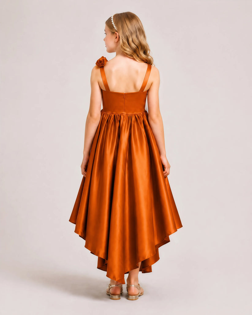 Orange Satin A-line Girls Formal Dress Back View