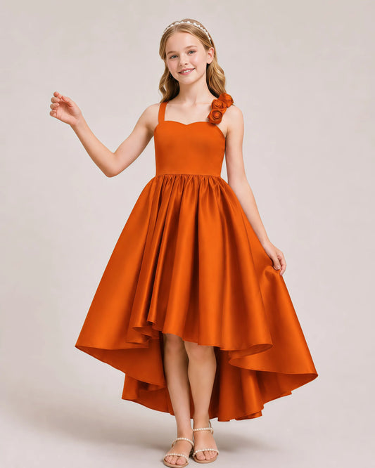 Orange Satin A-line Girls Formal Dress Front View