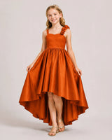 Orange Satin A-line Girls Formal Dress Front View