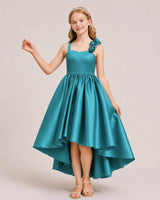 Peacock Satin A-line Girls Formal Dress Front View