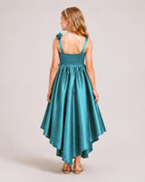 Peacock Satin A-line Girls Formal Dress Back View