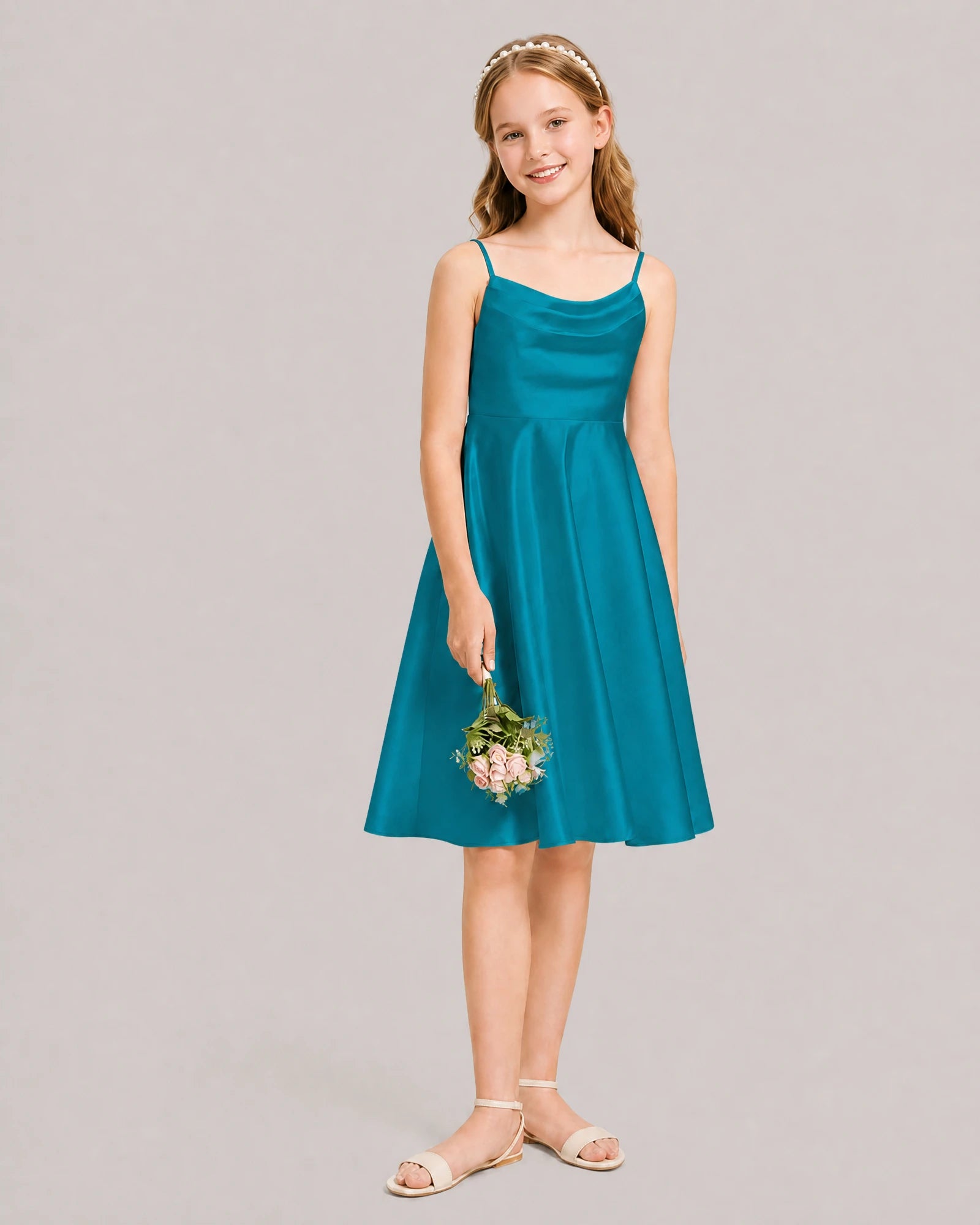 Peacock Satin Short Flower Girl Dress 