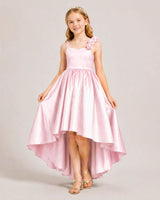 Pink Satin A-line Girls Formal Dress Front View