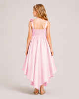 Pink Satin A-line Girls Formal Dress Back View