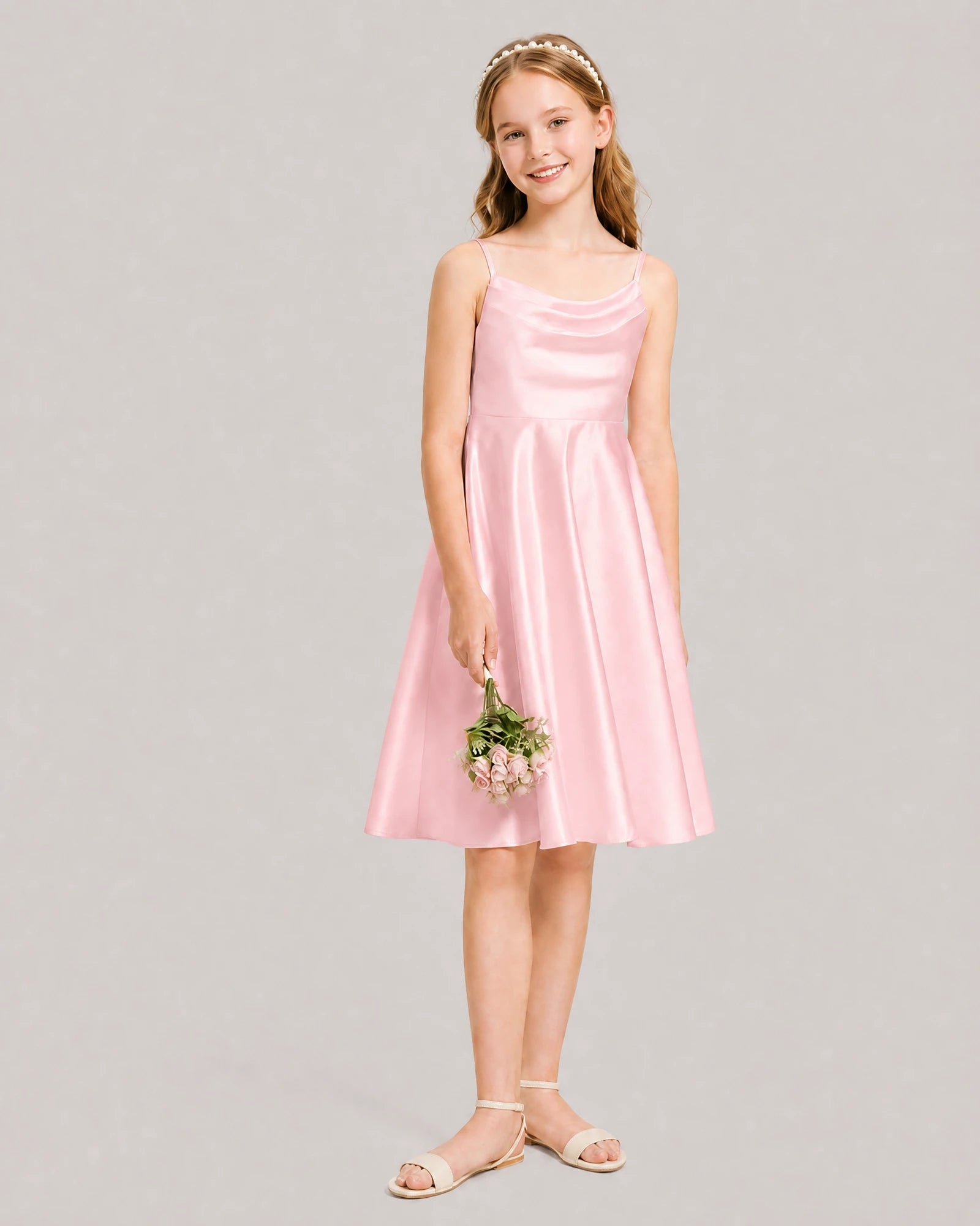 Pink Satin Short Flower Girl Dress 