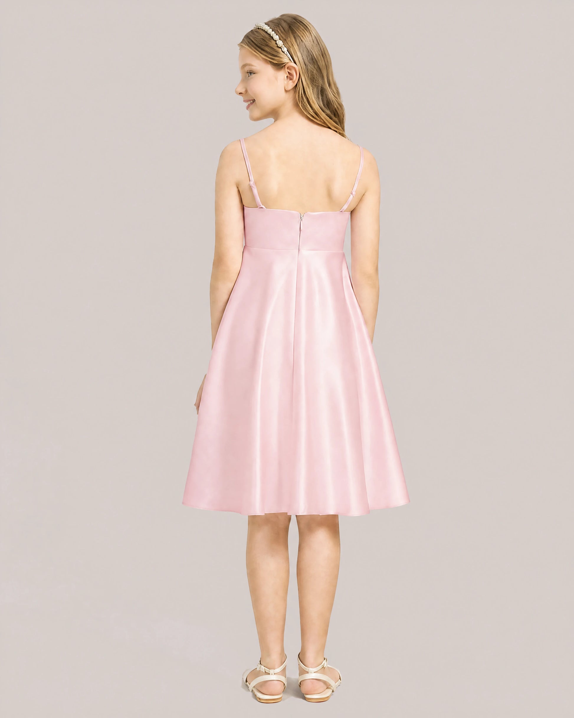 Pink Satin Short Flower Girl Dress 