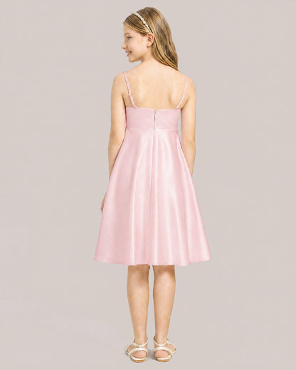 Pink Satin Short Flower Girl Dress 