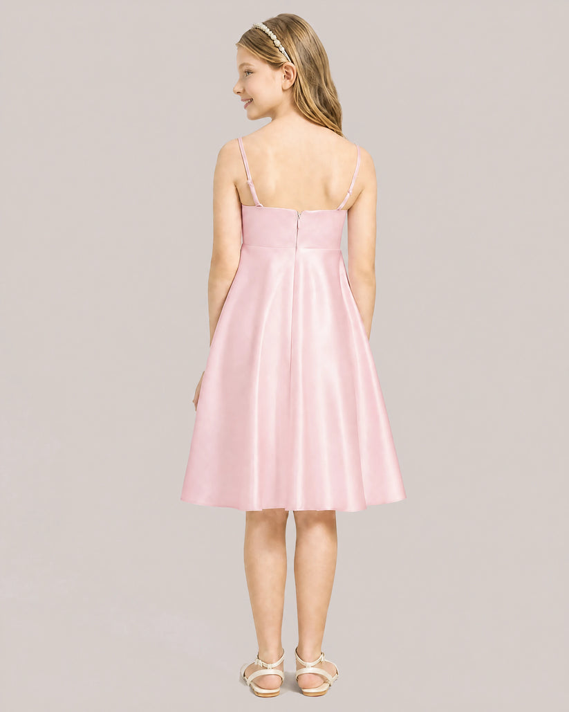 Pink Satin A-line Junior Bridesmaid Dress Back View