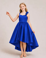 Royal Blue Satin A-line Girls Formal Dress Front View