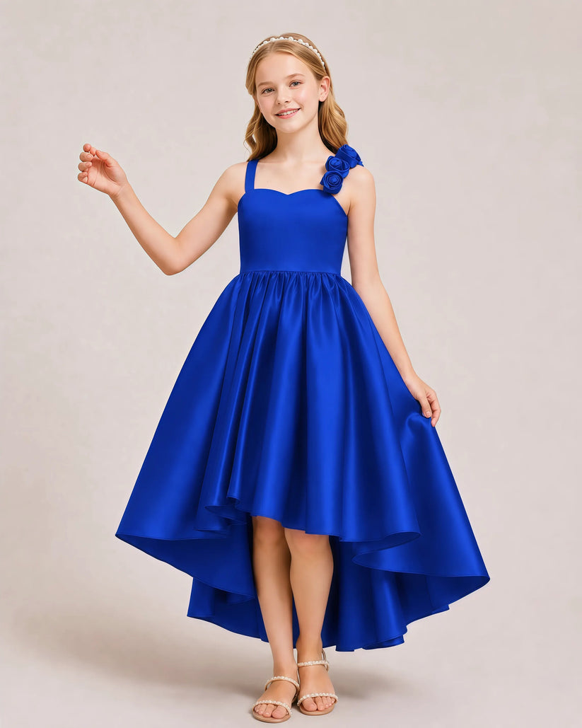 Royal Blue Satin A-line Girls Formal Dress Front View