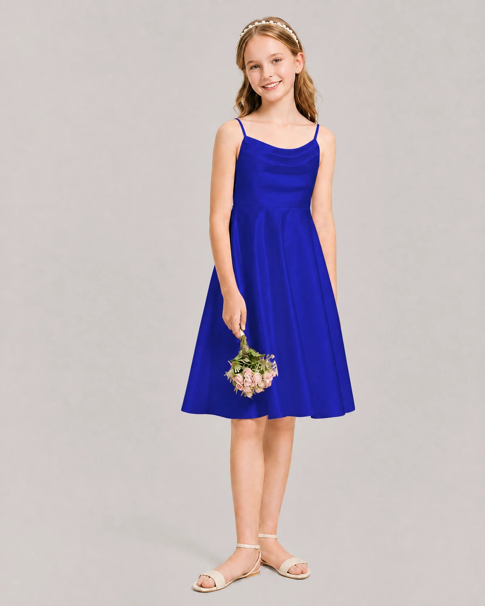 Royal Blue Satin Short Flower Girl Dress 