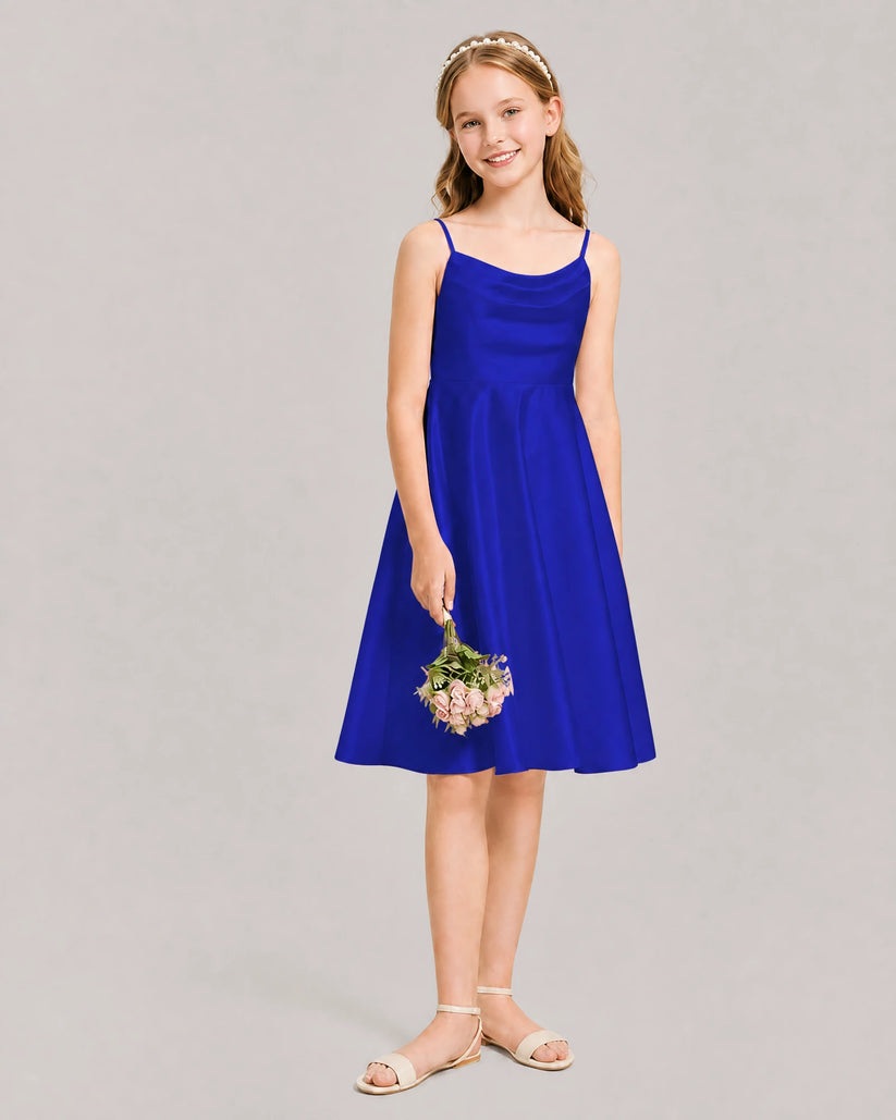 Royal Blue Satin A-line Junior Bridesmaid Dress Front View