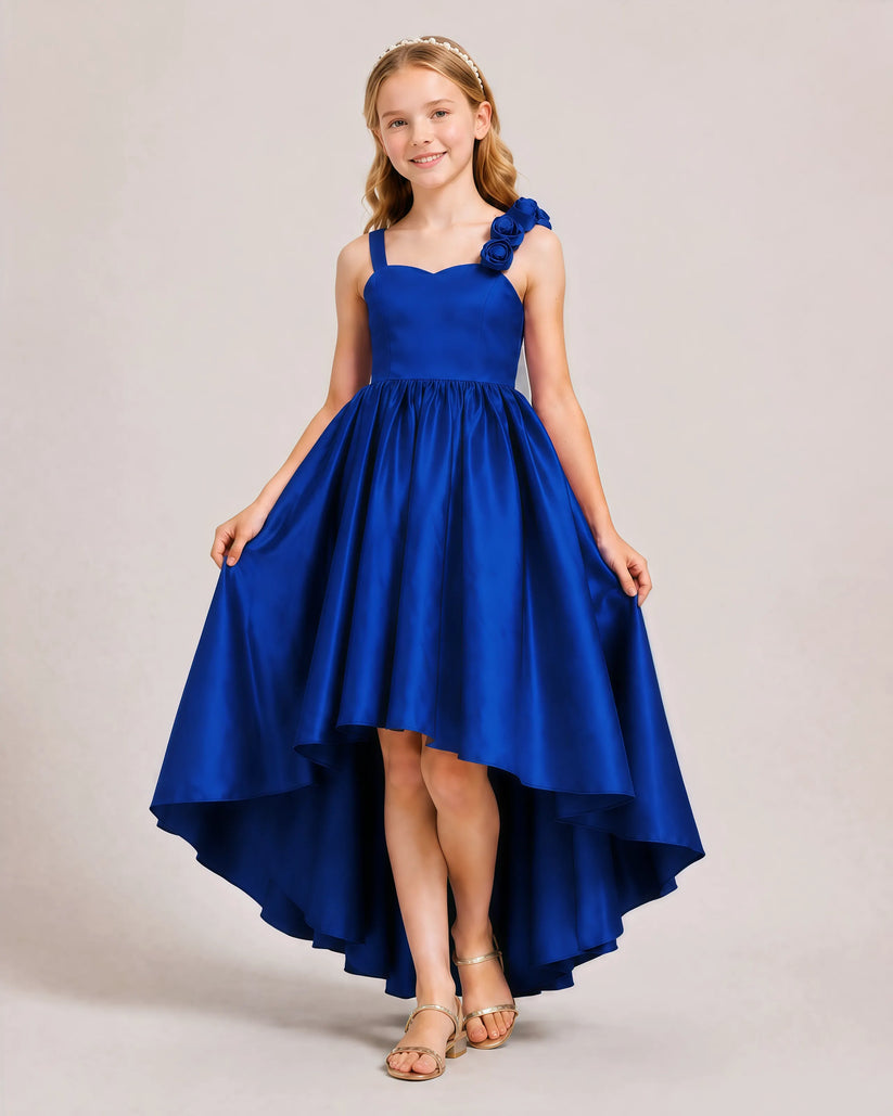 Royal Blue Satin A-line Girls Formal Dress Front View