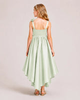 Sage Green Satin A-line Girls Formal Dress Back View