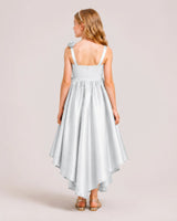 Silver Satin A-line Girls Formal Dress Back View