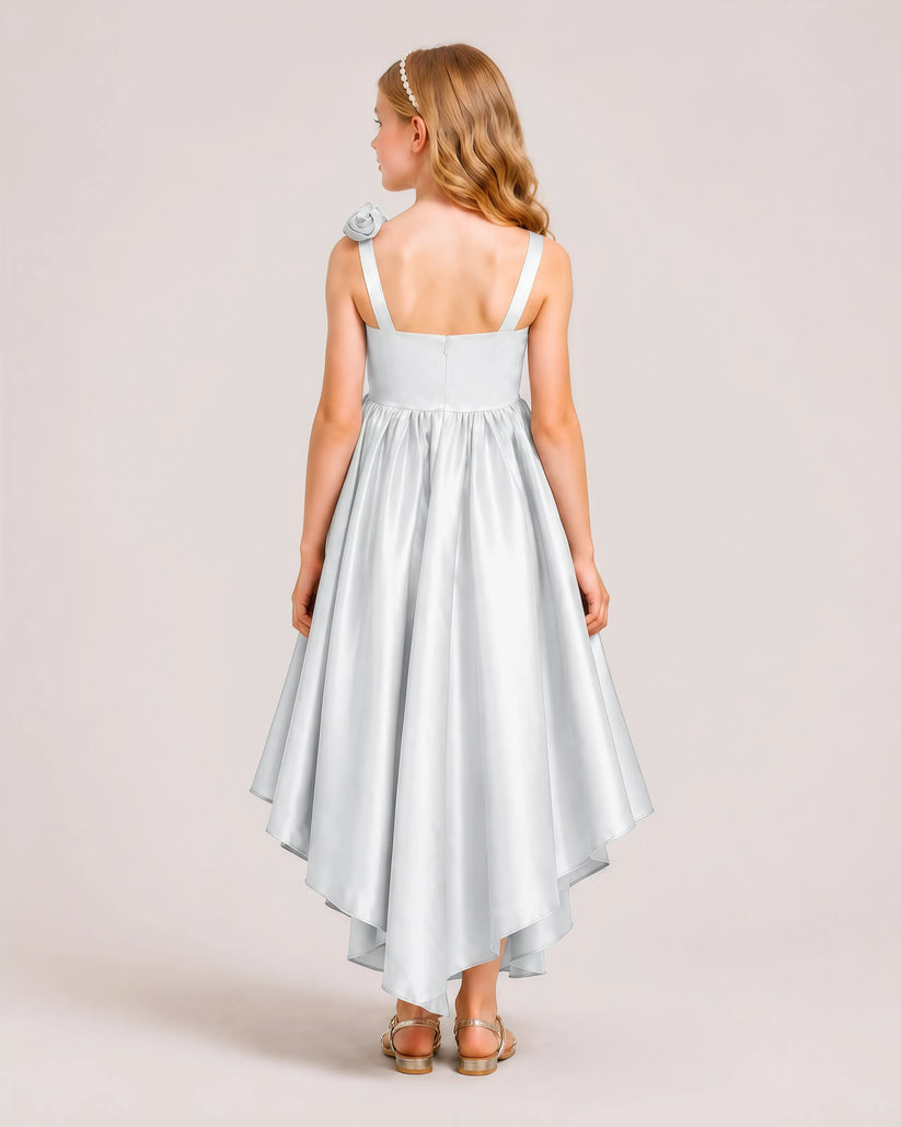 Silver Satin A-line Girls Formal Dress Back View