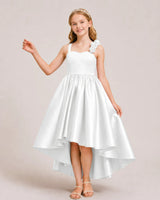 White Satin A-line Girls Formal Dress Front View