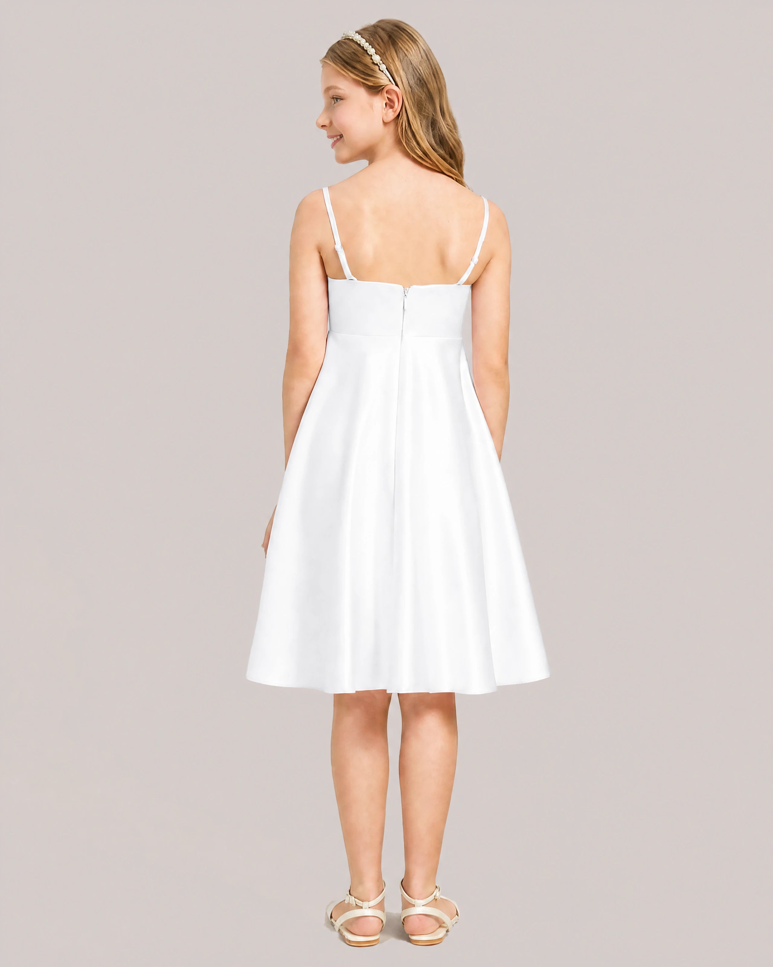 White Satin Short Flower Girl Dress 