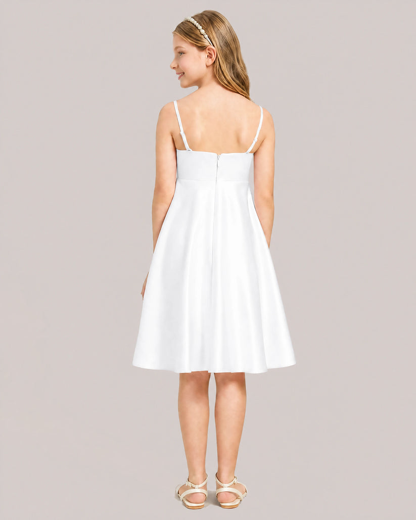 White Satin A-line Junior Bridesmaid Dress Back View