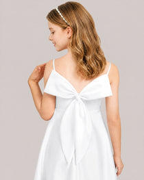 White Satin Short Flower Girl Dress 