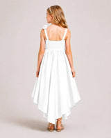 White Satin A-line Girls Formal Dress Back View