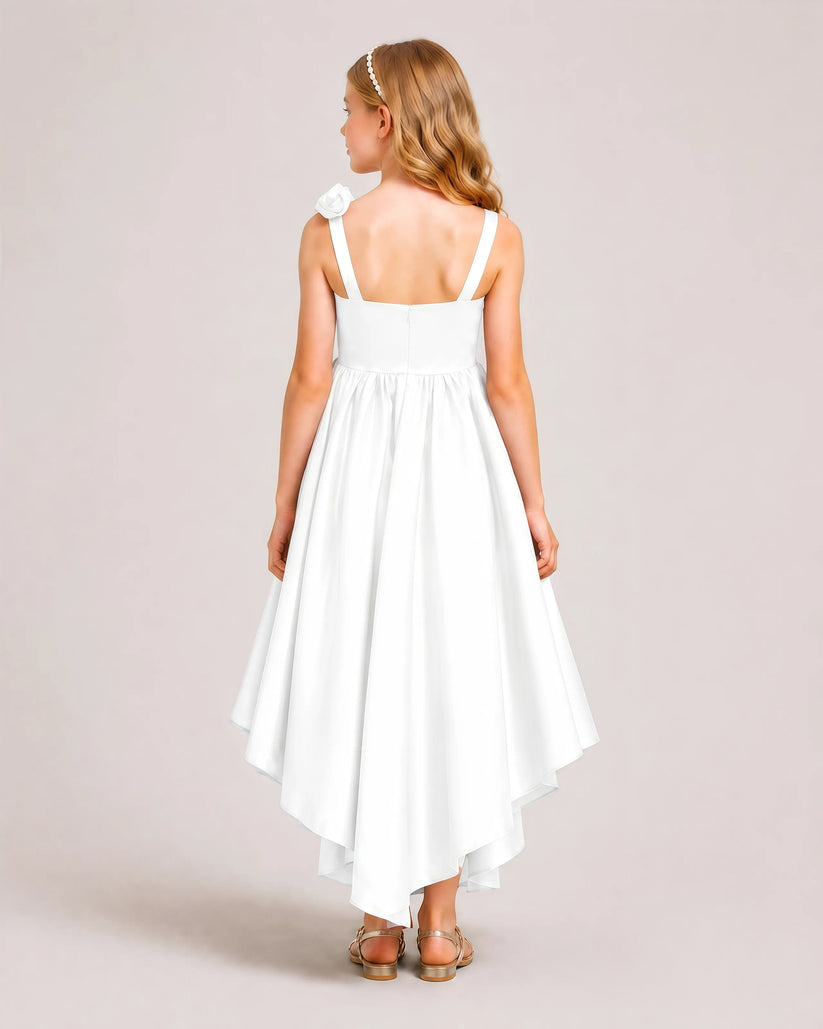 White Satin A-line Girls Formal Dress Back View
