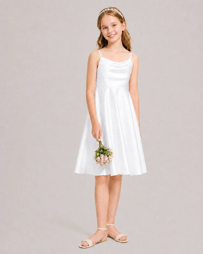 White Satin Short Flower Girl Dress 
