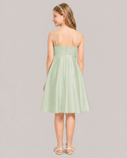 Sage Green Satin Short Flower Girl Dress 