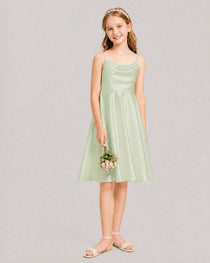 Sage Green Satin Short Flower Girl Dress 