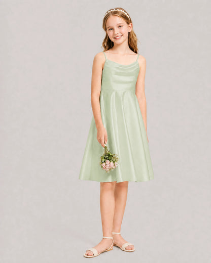 Sage Green Satin Short Flower Girl Dress 