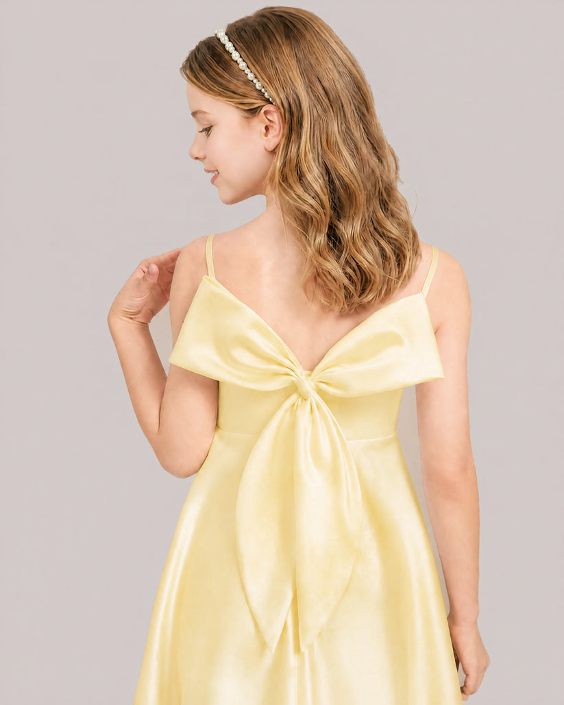 Daffodil Satin A-line Junior Bridesmaid Dress Back View