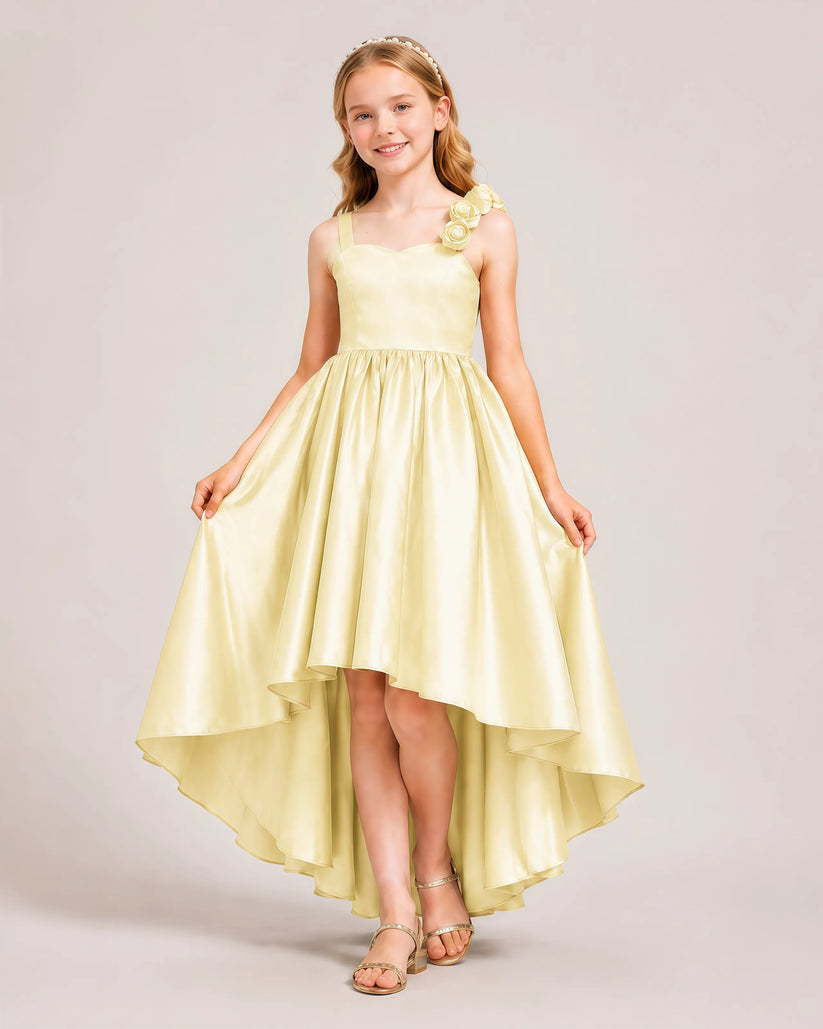 Yellow Satin A-line Girls Formal Dress Front View