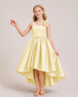 Yellow Satin A-line Girls Formal Dress Front View