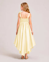 Yellow Satin A-line Girls Formal Dress Back View