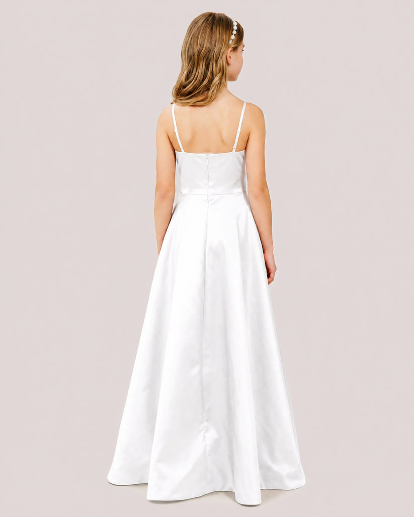 White Satin A-line Junior Bridesmaid Dress Back View
