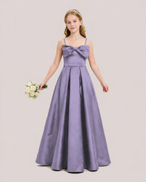 Dideyttawl Chocolate Brown Satin Spaghetti Strap Floor Length Junior Bridesmaid Dress