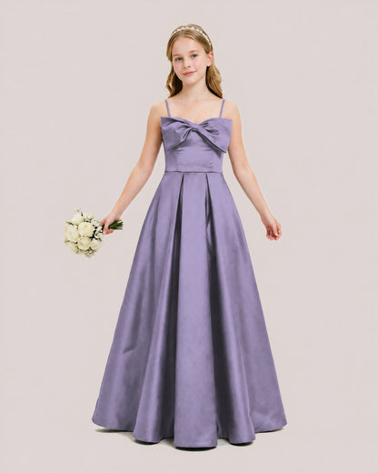 Dideyttawl Chocolate Brown Satin Spaghetti Strap Floor Length Junior Bridesmaid Dress