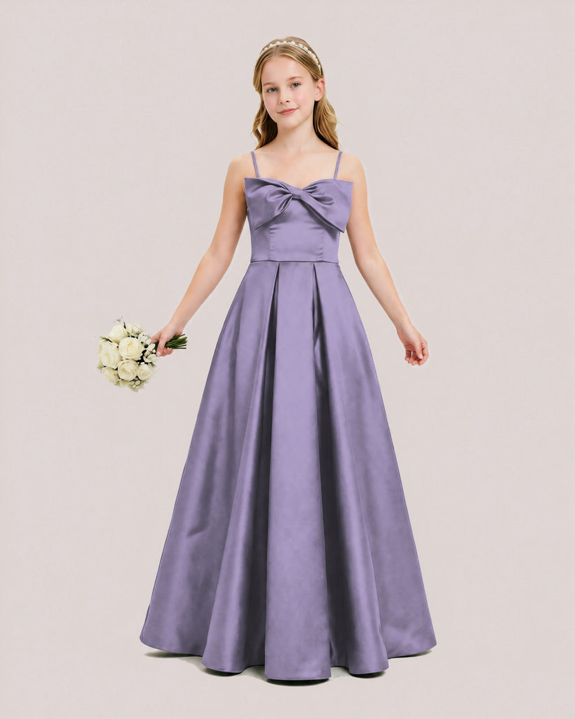 Wisteria Satin A-line Junior Bridesmaid Dress Front View
