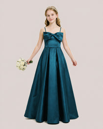 Dideyttawl Chocolate Brown Satin Spaghetti Strap Floor Length Junior Bridesmaid Dress