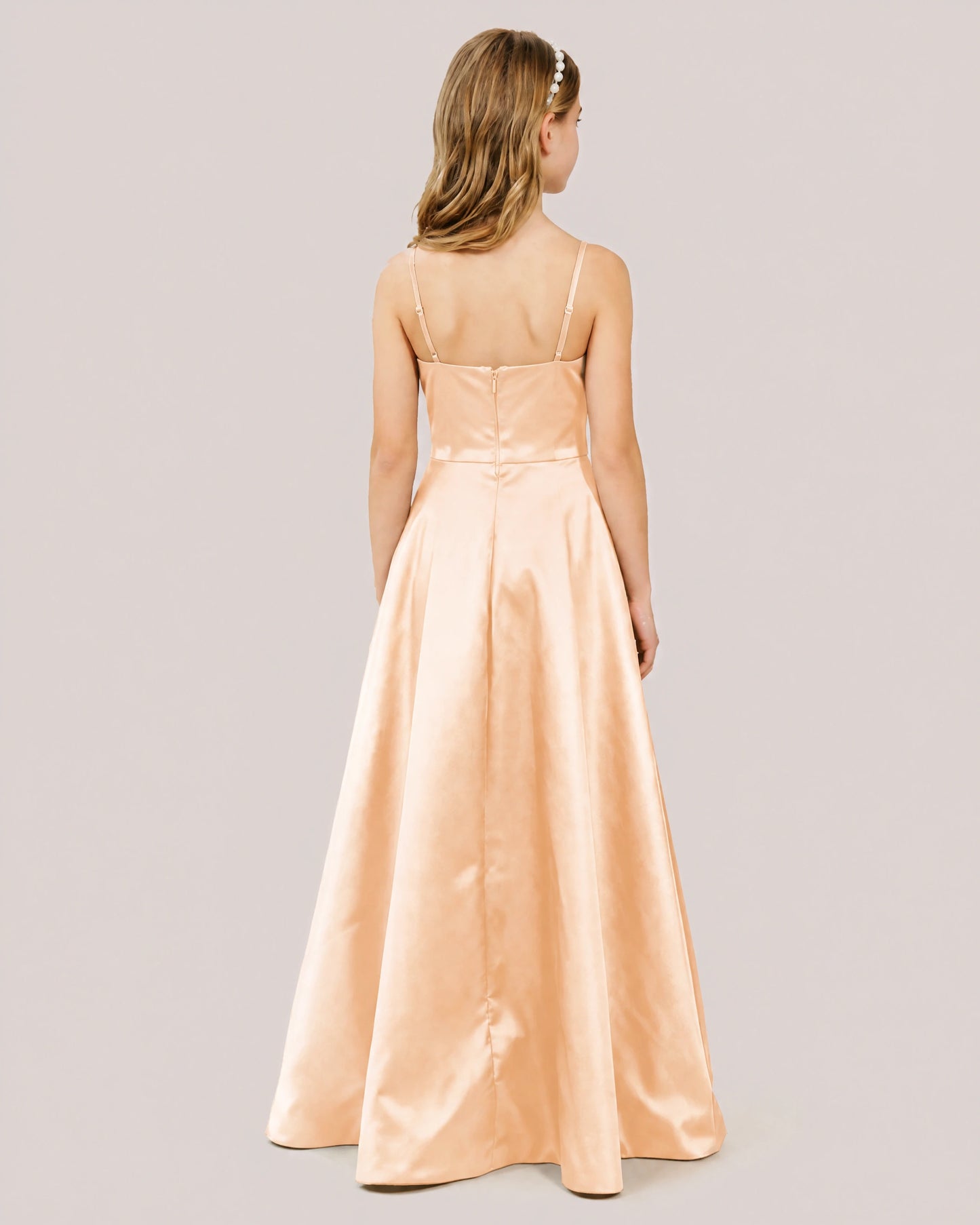 Dideyttawl Chocolate Brown Satin Spaghetti Strap Floor Length Junior Bridesmaid Dress