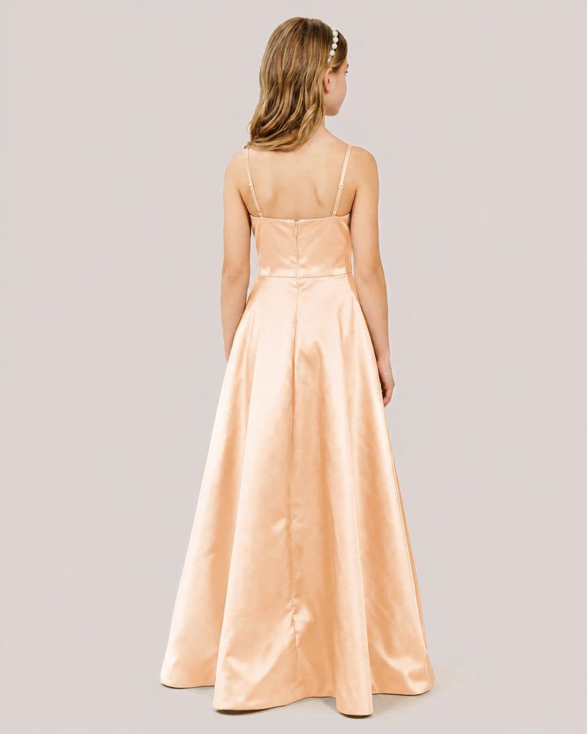 Peach Satin A-line Junior Bridesmaid Dress Back View