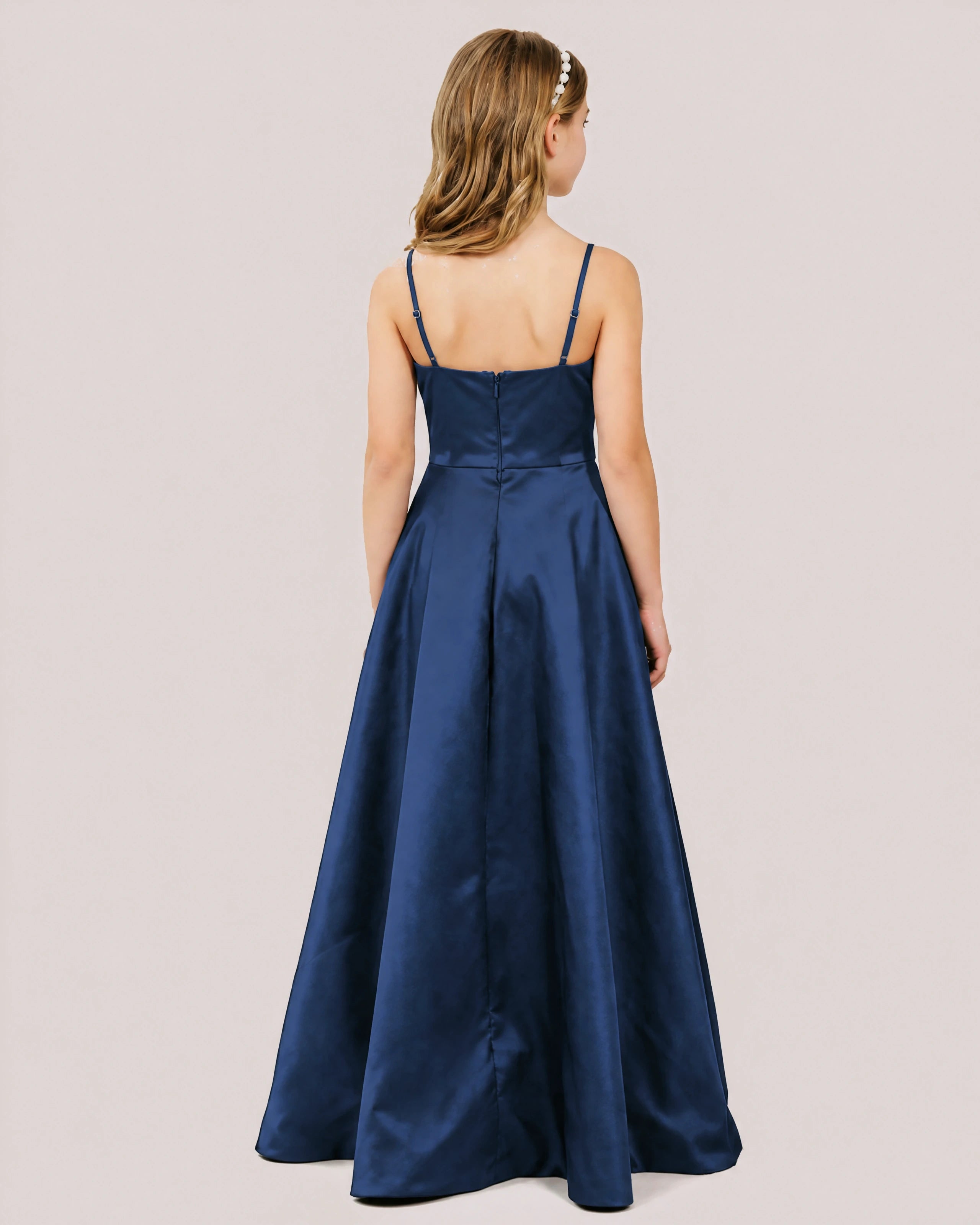 Dideyttawl Chocolate Brown Satin Spaghetti Strap Floor Length Junior Bridesmaid Dress