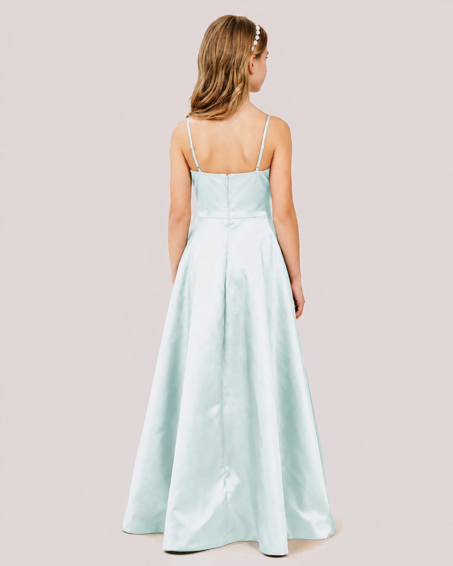 Dideyttawl Chocolate Brown Satin Spaghetti Strap Floor Length Junior Bridesmaid Dress