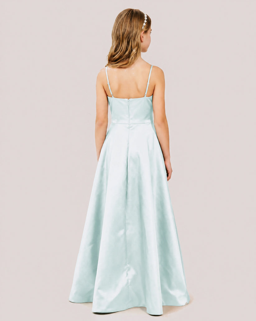 Mist Satin A-line Junior Bridesmaid Dress Back View