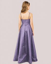 Dideyttawl Chocolate Brown Satin Spaghetti Strap Floor Length Junior Bridesmaid Dress