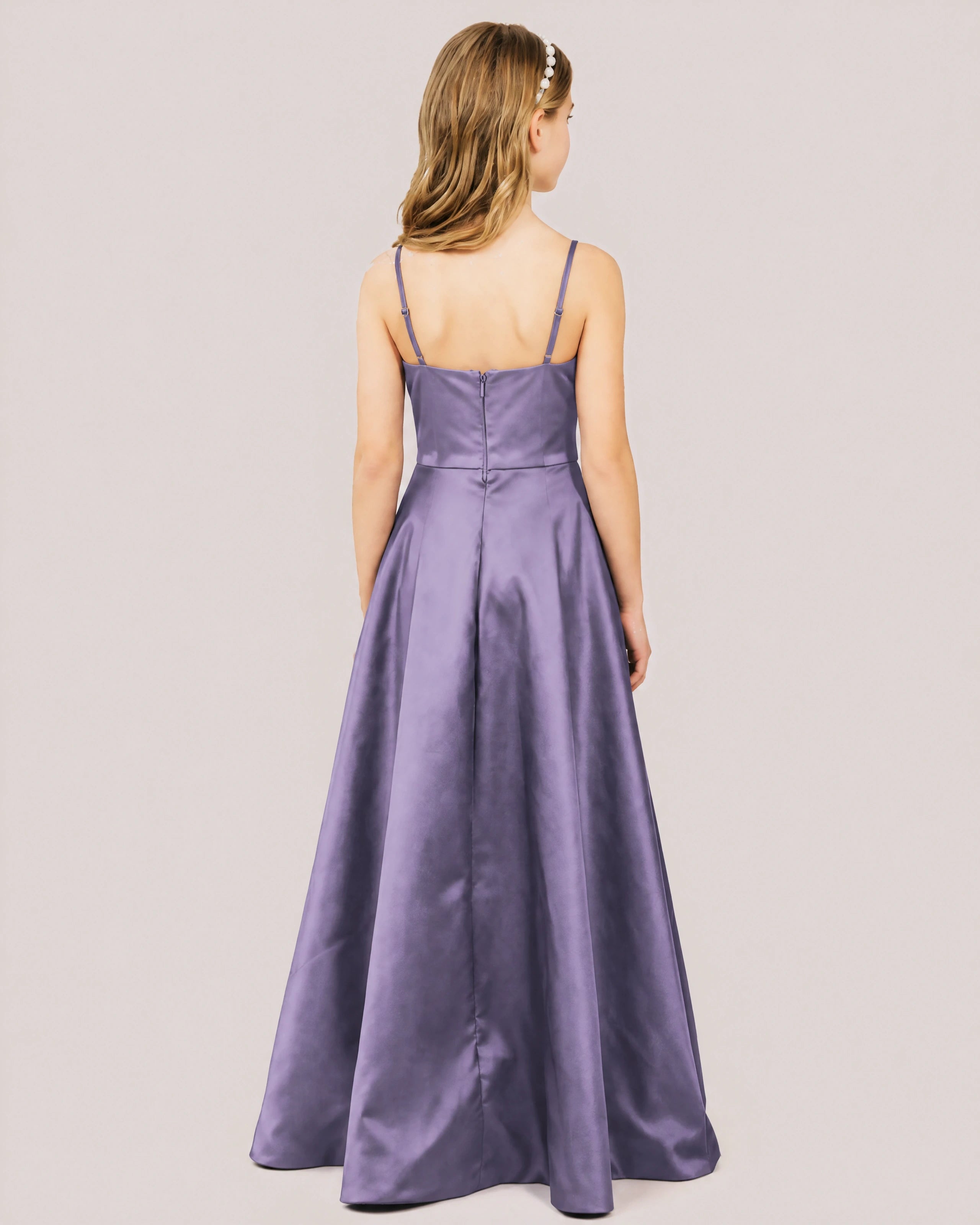 Dideyttawl Chocolate Brown Satin Spaghetti Strap Floor Length Junior Bridesmaid Dress
